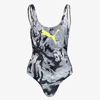 Puma PUMA SWIM WOMEN AOP SWIMSUIT 1P GREY WHI 