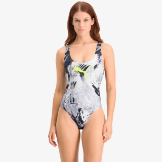 Puma PUMA SWIM WOMEN AOP SWIMSUIT 1P GREY WHI 