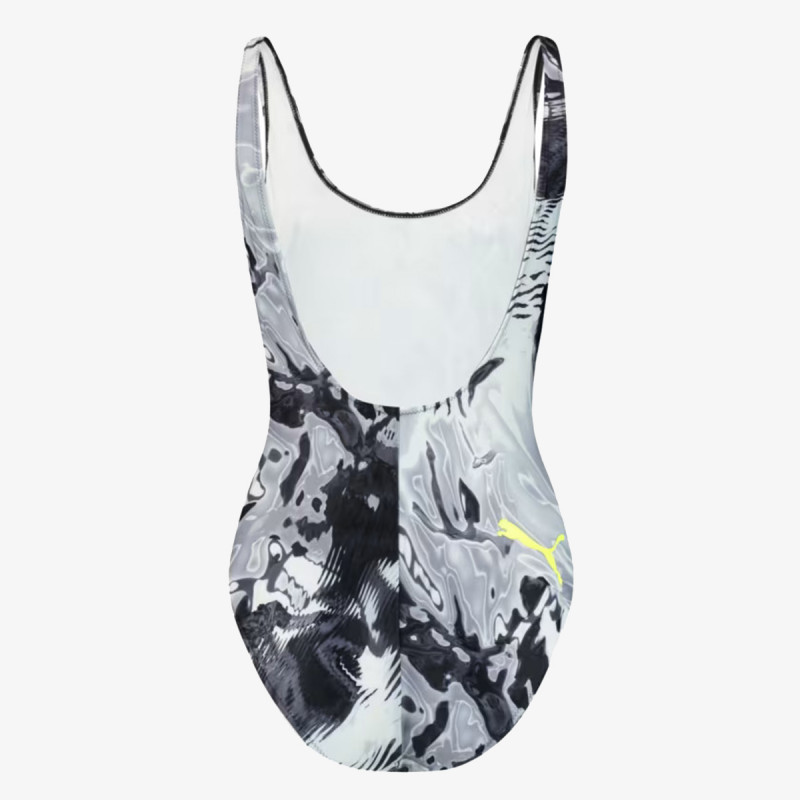 Puma PUMA SWIM WOMEN AOP SWIMSUIT 1P GREY WHI 